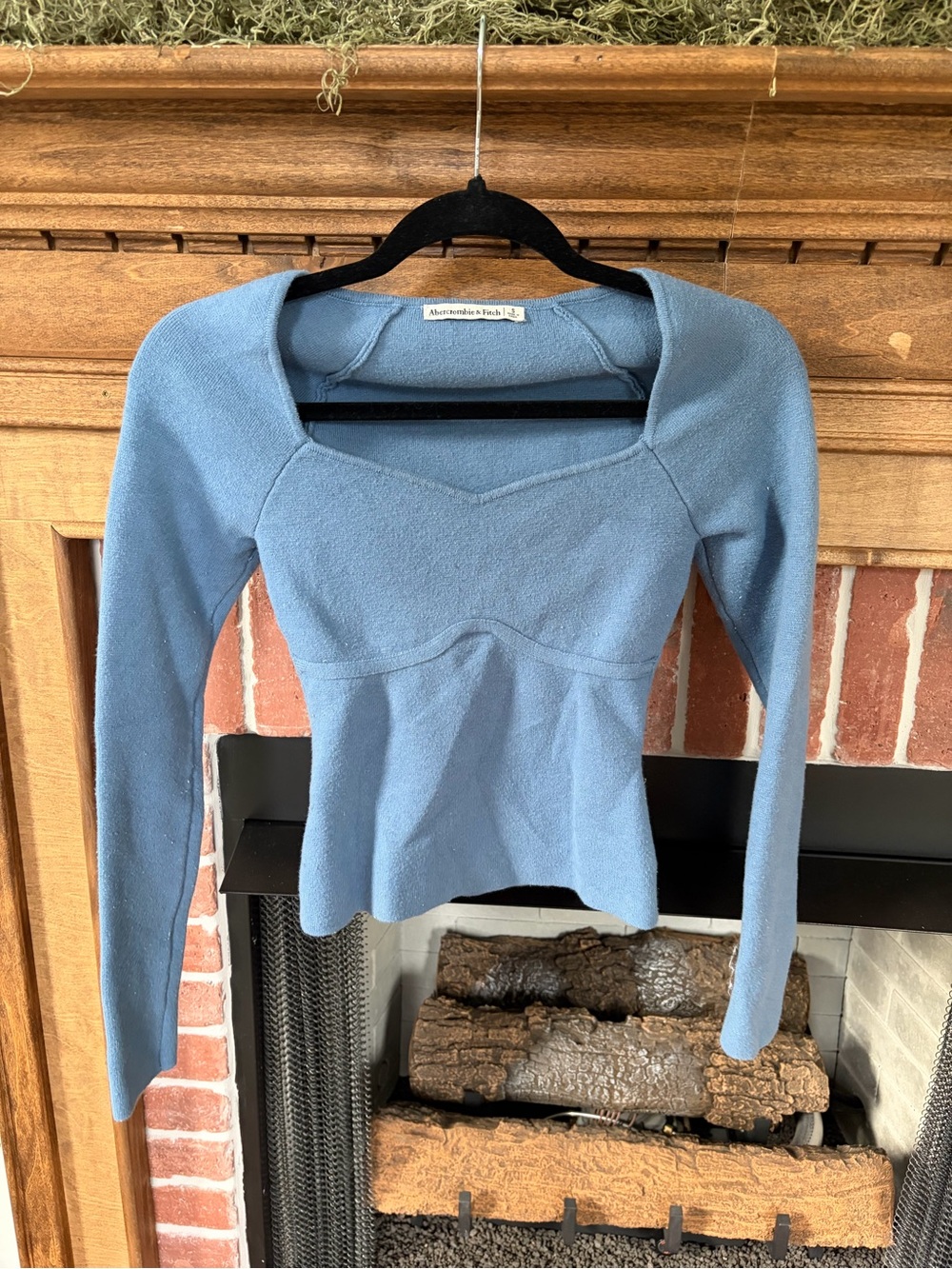 Abercrombie & Fitch Light Blue Sweetheart Neck Knit Top